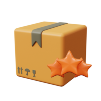 caja de cartón y símbolo de estrella. un ícono sobre el mejor y más popular servicio de entrega. renderizado 3d png