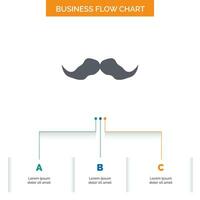 bigote. inconformista. movimiento masculino. diseño de diagrama de flujo de negocios de hombres con 3 pasos. icono de glifo para el lugar de plantilla de fondo de presentación para texto. vector