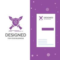 Business Logo for Badge. emblem. game. shield. swords. Vertical Purple Business .Visiting Card template. Creative background vector illustration