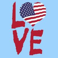 Love USA, America. Vintage national flag in silhouette of heart Torn paper grunge texture style. Independence day background. Good idea for retro badge, banner, T-shirt graphic design. vector