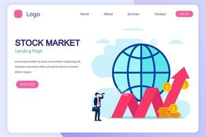 Investing in the Stock Market. People trading stock online, Flat vector template Style Suitable for Web Landing Page.