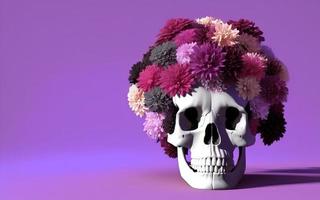 Skull with flowers spooky creative for dia de los muertos day of the dead halloween photo