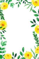 Greeting frame with green leaves and yellow flowers botanical invitation watercolor vector