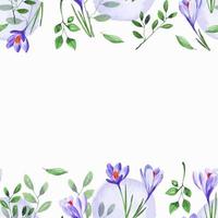Watercolor seamless frame with spring flowers crocuses for invitations, greeting, decor vector