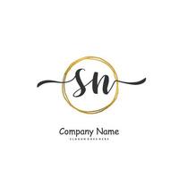 SN Initial handwriting and signature logo design with circle. Beautiful design handwritten logo for fashion, team, wedding, luxury logo. vector