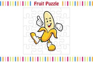 Fruit Puzzle Game for kids, jigsaw pieces color worksheet activity page, isolated vector illustration, Mascot cartoon style