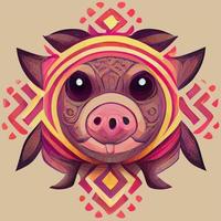 illustration vector graphic of cute pig in hand draw tribal style good for print