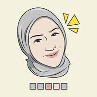 vector face of a Muslim woman with a funny expression, with the color palette