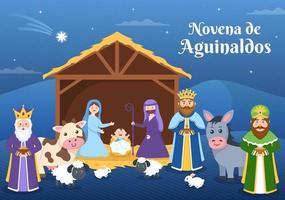 novena de aguinaldos tradición navideña en colombia para que las familias se reúnan en navidad en dibujos animados planos dibujados a mano ilustración de plantillas vector