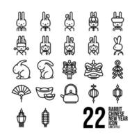 Rabbit Chinese New Year Icon Set In Line Style vector