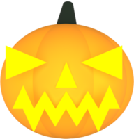 A single lit spooky halloween pumpkins, Jack O Lantern with evil face and eyes isolated against a transparent background png
