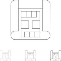 Map Construction Building Bold and thin black line icon set vector
