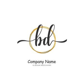 bd escritura a mano inicial y diseño de logotipo de firma con círculo. hermoso diseño de logotipo escrito a mano para moda, equipo, boda, logotipo de lujo. vector
