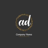 AD Initial handwriting and signature logo design with circle. Beautiful design handwritten logo for fashion, team, wedding, luxury logo. vector