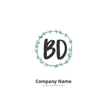 bd escritura a mano inicial y diseño de logotipo de firma con círculo. hermoso diseño de logotipo escrito a mano para moda, equipo, boda, logotipo de lujo. vector