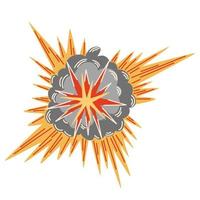 Explosion. Cartoon dynamite or bomb explosion, fire. Boom clouds and smoke element. Dangerous explosive detonation, Atomic bomb explosion. Vector hand draw illustration.