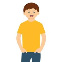 The portrait  of angry boy in flat style. Human emotions. Vector illustration isolated on white background