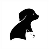 diseño de logotipo de silueta de gato y perro. gatito y cachorro icono, signo y símbolo. vector