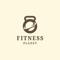 símbolo de fitness de pesas rusas con plantilla de diseño de icono de logotipo de forma de planeta vector plano