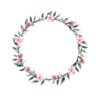 Watercolor pink flower wreath png