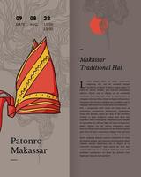 patonro makassar traditional hat indonesia culture handrawn illustration vector