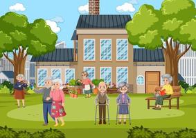 Outdoor park with elderly people vector