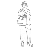 Line art minimal of fashion business woman lifestyle in hand drawn concept for decoration, doodle style vector