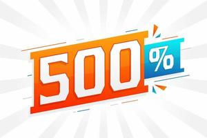 Promoción de banner de marketing de 500 descuentos. 500 por ciento de diseño promocional de ventas. vector