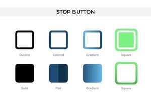 Stop Button icon in different style. Stop Button vector icons designed in outline, solid, colored, gradient, and flat style. Symbol, logo illustration. Vector illustration