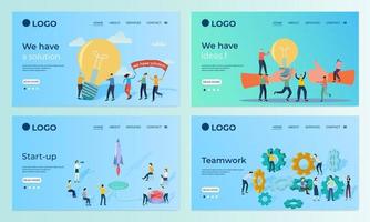 A set of landing page templates.Brainstorming, startup, teamwork.Templates for use in mobile app development.Flat vector illustration.