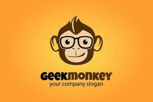 Geek Monkey Logo Cartoon Character. Geek monkey character illustration logo icon vector with orange background.