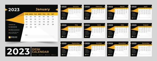 calendario 2023 planificador conjunto de diseño de plantillas corporativas. la semana comienza el lunes. plantilla para el calendario anual 2023. plantilla de calendario mensual para el año 2023 vector