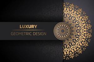 Golden arabesque Luxury geometric gold gradient dark mandala background. Design for any card, birthday, another holiday, yoga, Indian, folk, or Arabic. Indian pattern wallpaper vector