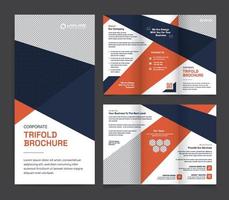 plantilla de folleto corporativo tríptico. diseño de vector de folleto tríptico moderno, creativo y profesional. diseño simple y minimalista con colores azul y naranja. folleto tríptico de negocios corporativos.