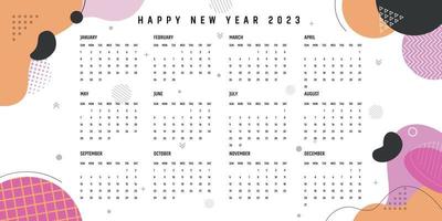 2023 Calendar year vector illustration. The week starts on Sunday Color Pro Vector