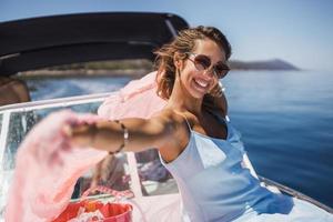 Woman With Scarf Spending Day On Yacht photo