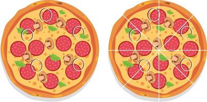 Colorful round tasty pizza from top view vector