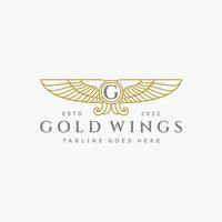 Vintage gold wings logo, crest logo, luxury logo, vector logo template