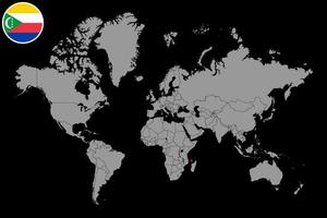 Pin map with Comoros flag on world map. Vector illustration.