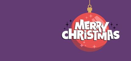 Merry Christmas horizontal banner. Flat design christmas ball. for greeting card or advertising in horizontal design with copy space. vector