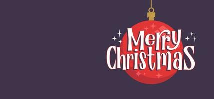 Merry Christmas horizontal banner. Flat design christmas ball. for greeting card or advertising in horizontal design with copy space. vector