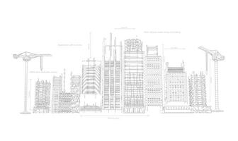 Skyscrapers in building process on the blueprints. Drawing city.Vector illustration vector