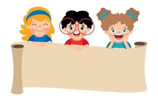 Cartoon Kids With Blank Banner vector