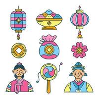 Simple Colorful Seollal Festivity Icon Set vector