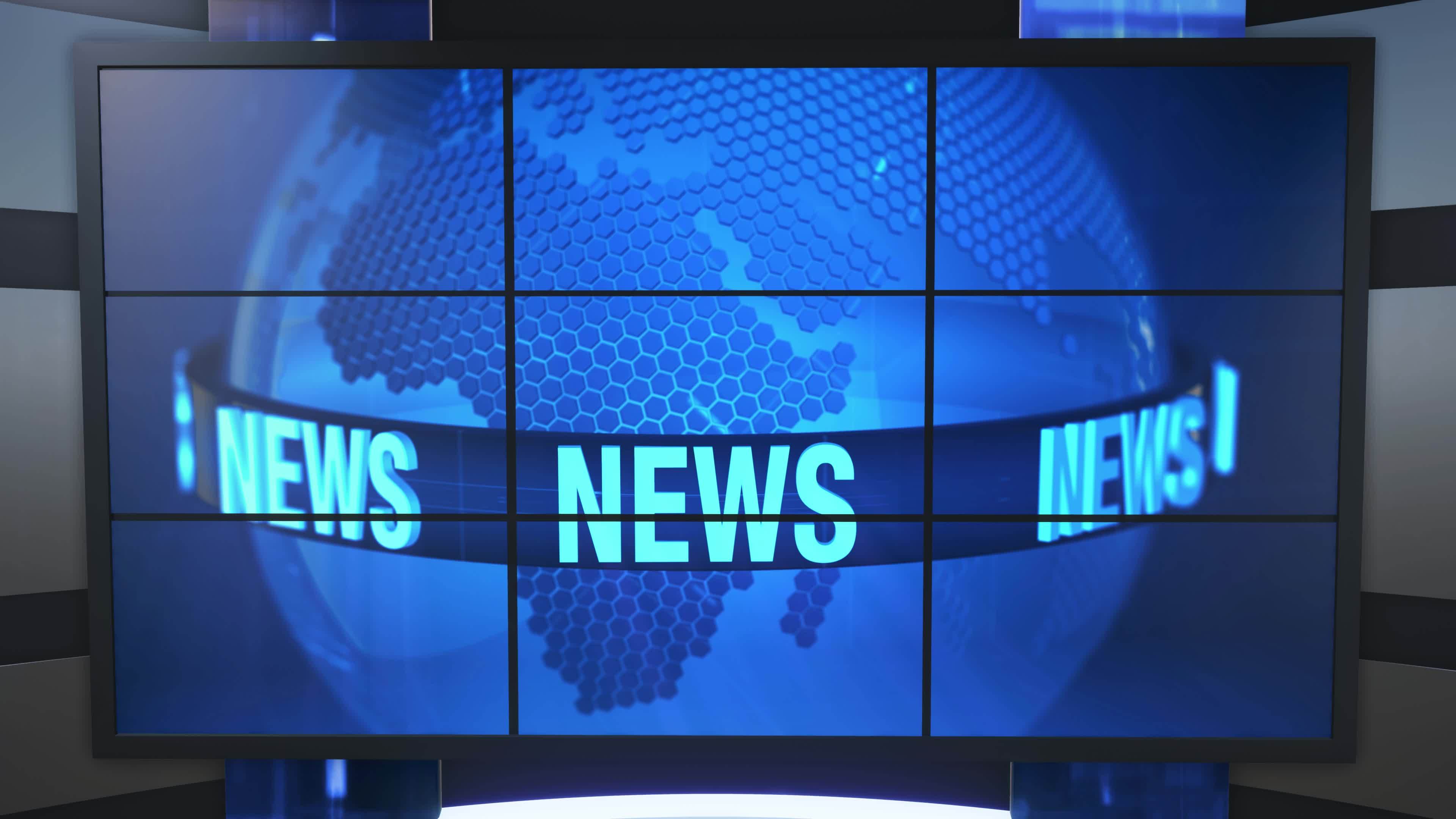 3D Virtual TV Studio News, Backdrop For TV Shows .TV On Wall.3D Virtual