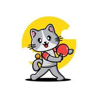 Cute cat playing table tennis vector