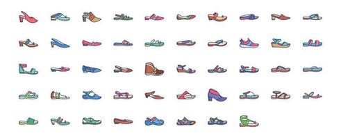 Collection of icons related to Footwear, including icons like Sandals, high heels,, accessories and more. vector illustrations, Pixel Perfect set