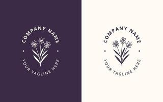 Minimalist feminine logo with hand drawn floral botanical logo template vector