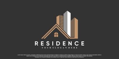 ilustración de diseño de logotipo de residencia con casa de iconos y concepto creativo vector