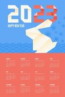 Calendario de origami de conejo 2023. papel lunar feliz año nuevo diseño vectorial. vector